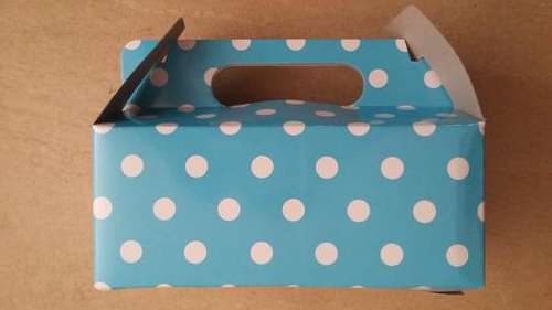 Colored party boxes - 5 per pack -  skye blue polka dot