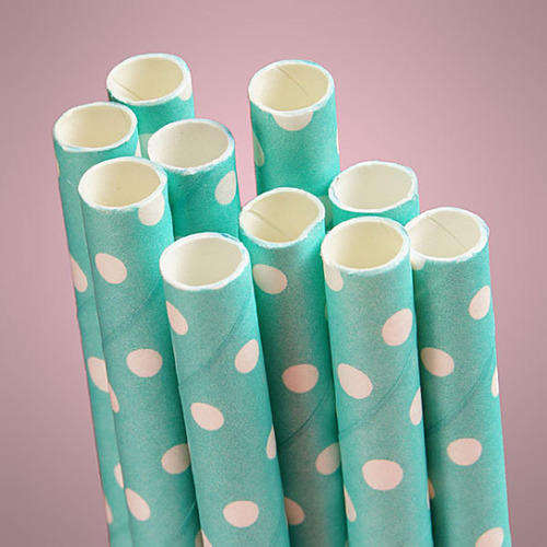 Paper straws 10 per pack - blue and white polka dots