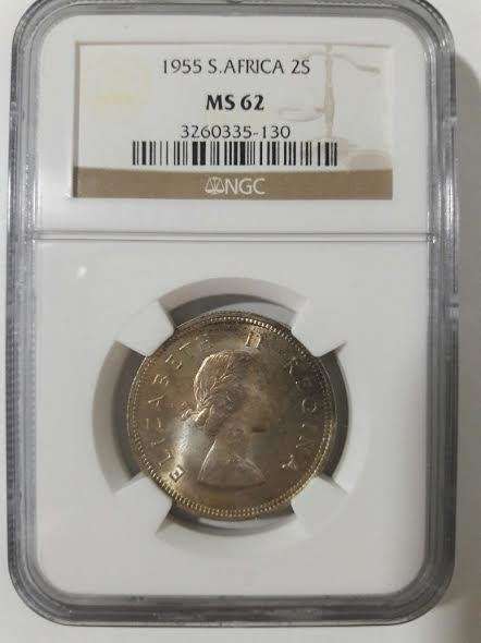 1955 SA Union 2 Shillings NGC MS62