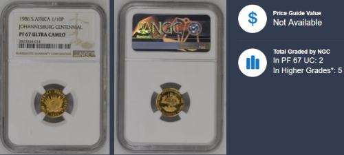 1986 Johannesburg Centennial Commemorative 10th gold PF67 Ultra Cameo