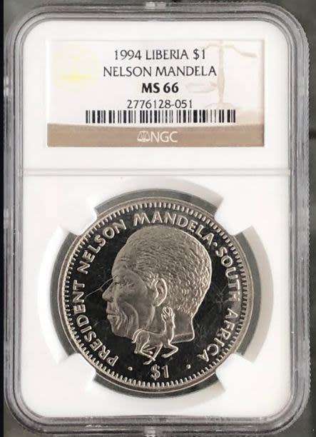 1994 Liberia $1 Nelson Mandela MS66 NGC 2776128-051