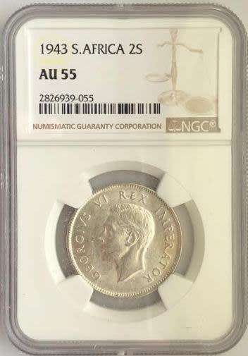 1943 Union 2 Shillings AU55 NGC 2826939-055
