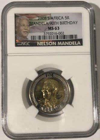 2008 R5 Nelson Mandela 90th Birthday Colour Label MS63 NGC 3792016-002