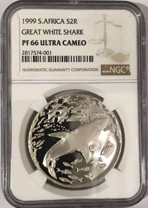 1999 Silver R2 Great White Shark PF66 Ultra Cameo NGC 2817574-001