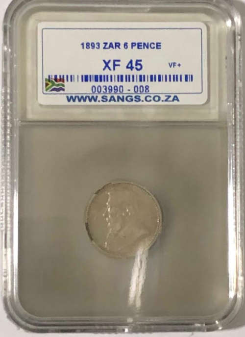 1893 ZAR 6 Pence XF45 SANGS 003990-008