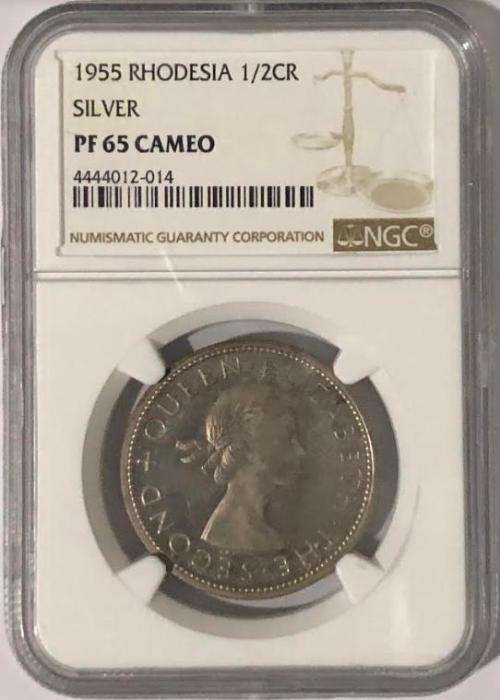 1955 Rhodesia Silver Half Crown PF65 Cameo NGC 4444012-014