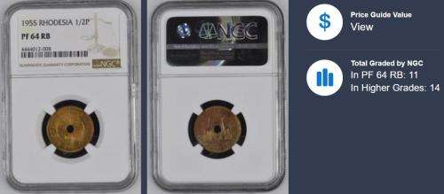 1955 Rhodesia Half Penny PF64 RB NGC 4444012-008