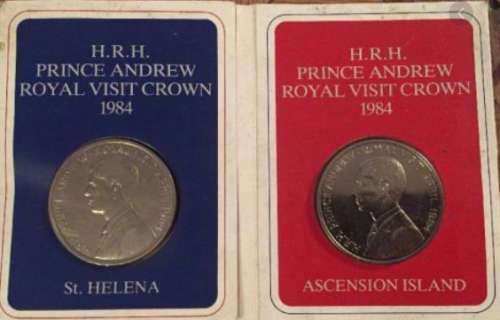 1984 Royal Visit Ascension Island Silver (.925) - 2 0ff coins in sealed holder: See numista for Ref.