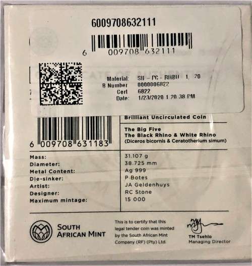 2020 The Big Five - Ioz Fine Silver "The Rhino"