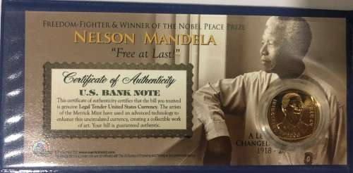 Mandela featured Mandela 2 Dolars with Guilded Mandela 2000 Guilded Proof Coin