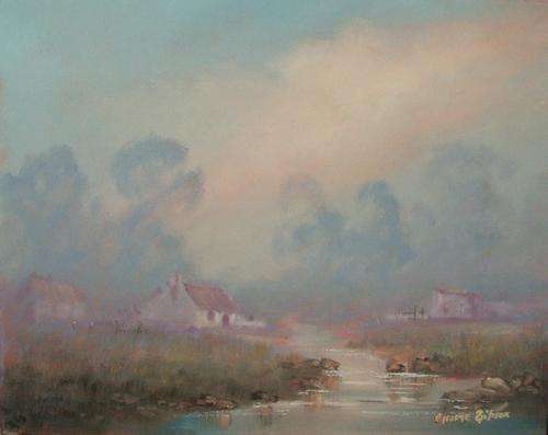 George Gibson, Oil on Canvas, 40 x 51 cms, "Fishermans Houses on the Mire"