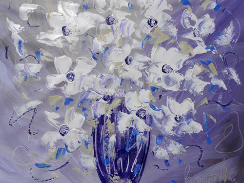 Bridgette Allan, Acrylics on Canvas, 64 x 47 cms, "Flower Study", Magnificent Work