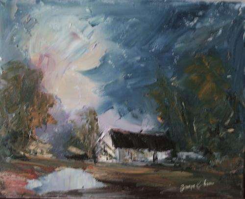 George Gibson, Oil on Canvas, 41 x 51 cms, "Fisherman's House on the Mire"