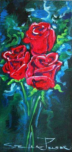 Stella Pelser, Acrylics on Board, 34 x 16.4 x 0.6 cms, Roses Study