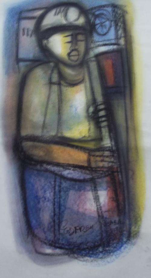 Godfrey Ndaba Charcoal and Pastel, "Miner", Protest Art