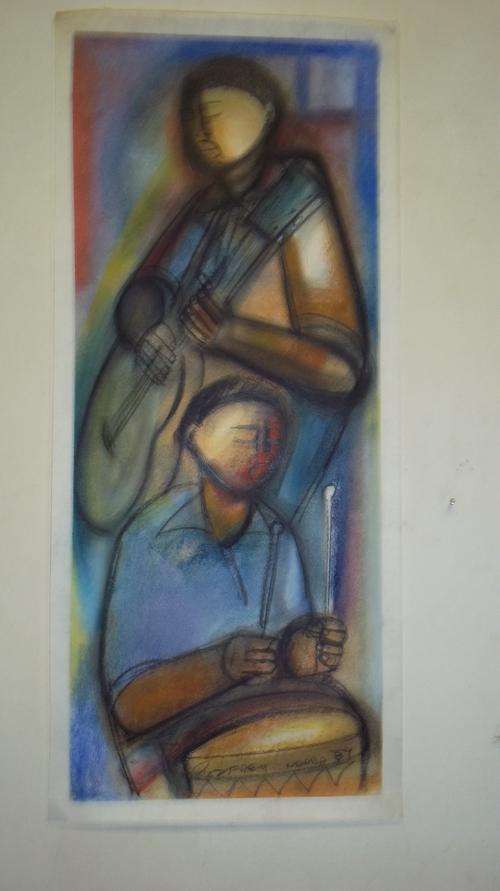 Godfrey Ndaba, "The Musicians",Charcoal and Pastels, 74 x 33 cms, 1989