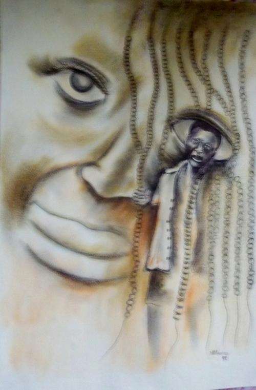 Moses Masoko,"Eyes", Pen, Charcoal and Pastels (mixed media)