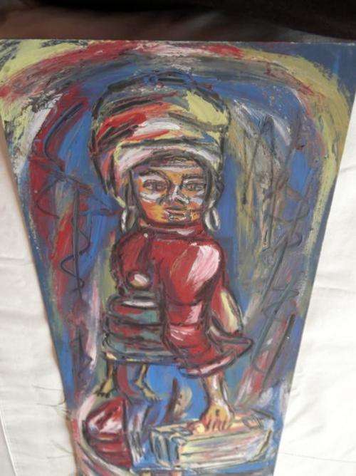 J. Selesho, Acrylics on Thick Cardboard, 64 x 27 cms