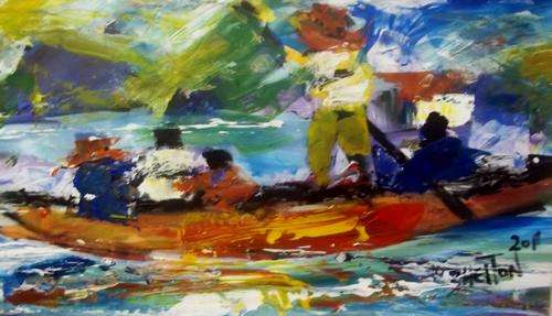 Shelton Khumalo, 2011, 34 x 55 cms, Oil and Acrylics on Canvas,"The Mariners", R 25 Postage