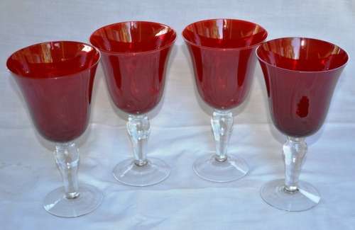 Amazingly Beautiful!!! Very LARGE Transparent Ruby Red and Clear Wine Glasses