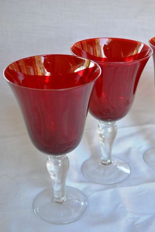 Amazingly Beautiful!!! Very LARGE Transparent Ruby Red and Clear Wine Glasses