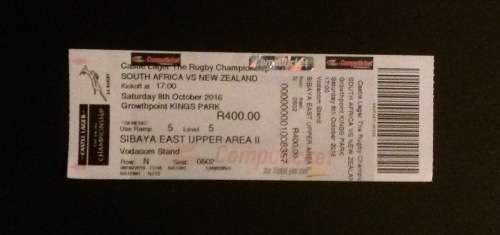 South Africa v New Zealand Rugby Match ticket (8 Oct 2016)