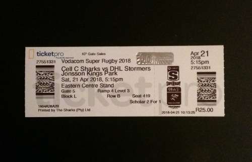 Sharks v WP rugby ticket (2018)