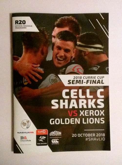 Sharks v Lions semi final rugby programme (2018)