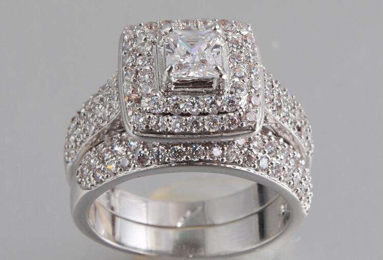14K White Gold GF CR Diamond Wedding Ring Set