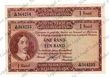 G Rissik ~ 1st Issue Consecutive nr's ~ A84 364233 & 4 ~ UNC ~ E/A