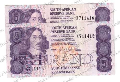 2xGPC de Kock ~ 2nd Issue  ~X6 711415 & 6 ~  AUNC ~ 1st serial nr of Issue & Low print & Consecutive