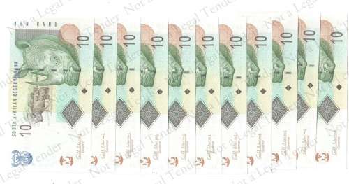 G Marcus ~ 1st Issue 11 x R 10 consecutive nr's ~ AA 40838328 - 3838  ~ Perfect  UNC's