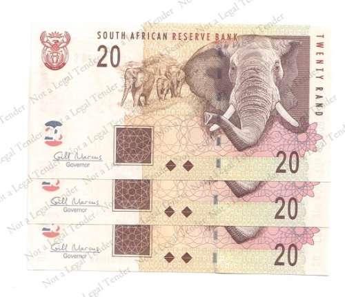 G Marcus ~ 1st Issue 3 x R 20 consecutive nr's ~ CC0008398 - 400 A  ~ Perfect  UNC's