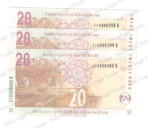 G Marcus ~ 1st Issue 3 x R 20 consecutive nr's ~ CC0008398 - 400 A  ~ Perfect  UNC's