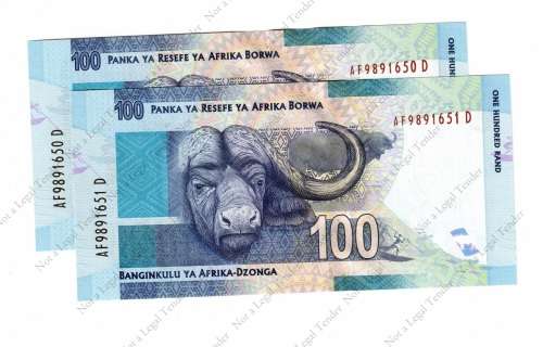 Gill Marcus 2nd Issue, 2 x Consecutive nr`s, UNC. #AF 9891650 and51  D