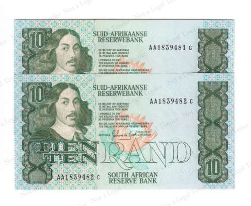 GPC de Kock, 3rd Issue  `2 x UNC`, AA 1839481 and 82 A