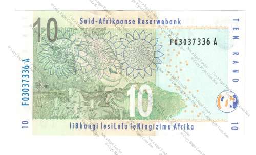 TT Mboweni, 2nd Issue,  R10`s ` UNC` `FQ 3037336 A`
