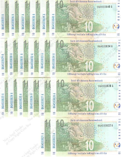 TT Mboweni, 2nd Issue  20 x Consecutive  R10`s ` DG4533821 - 40 A