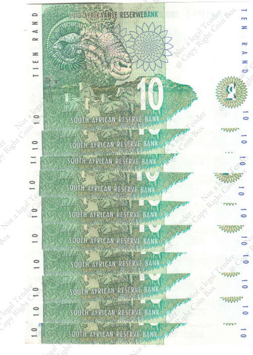 TT Mboweni, 1st Issue  10 x Consecutive UNC  R10`s ` GQ3505291 - 00 A