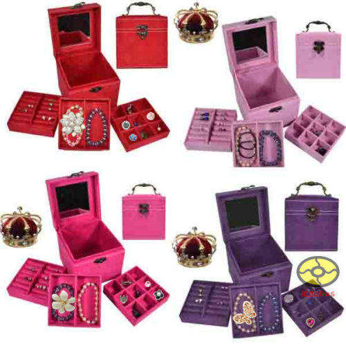 3-Level Plush Square Jewelry Box for Rings Necklaces Pendants 12x12x12cm