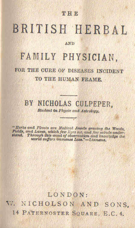 Culpepper's British Herbal and Family Physician 1865 ?