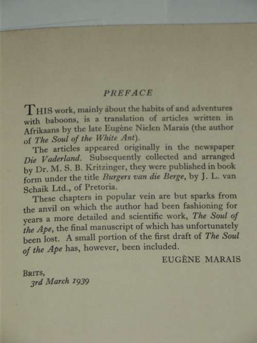 My Friends the Baboons by Eugene N Marais 1939