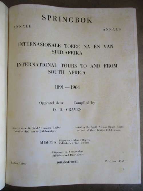 Seventy fifth Anniversary Springbok Rugby Annals 1891  1964