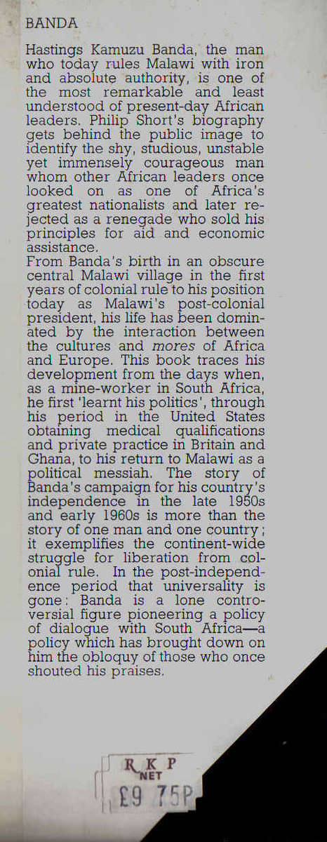 Banda by Philip Short 1974