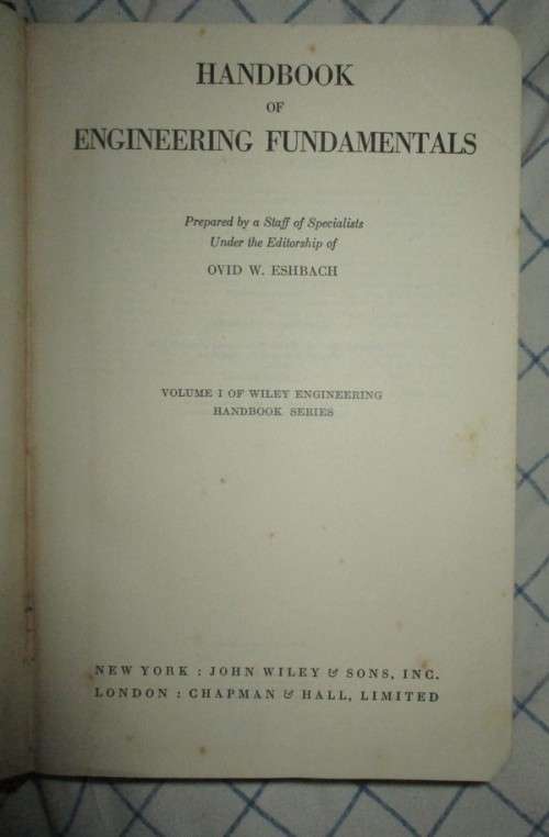 Handbook of Engineering Fundamentals 1936 Vol 1