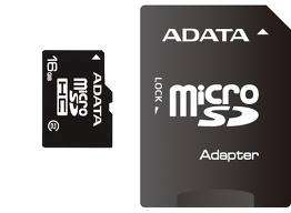 ADATA 16GB miCro SD HC memory card with SD adapter - class4 , lifetime warranty - R239