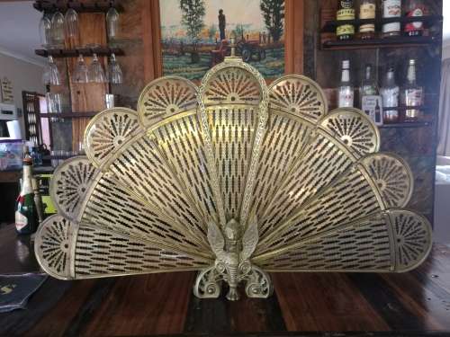 STUNNING BRASS PEACOCK FOLDING FAN FIRESCREEN