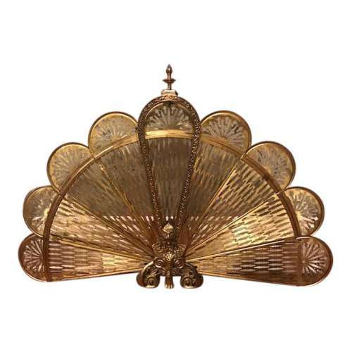 STUNNING BRASS PEACOCK FOLDING FAN FIRESCREEN