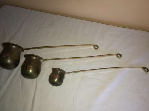 3 VINTAGE BRASS TOT MEASURE LADLES