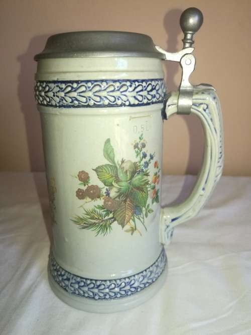 GERMAN BEER STEIN WITH PEWTER LID